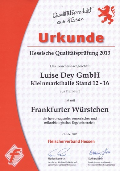Frankfurter Fleischwurst, Auszeichnung Luise Dey GmbH