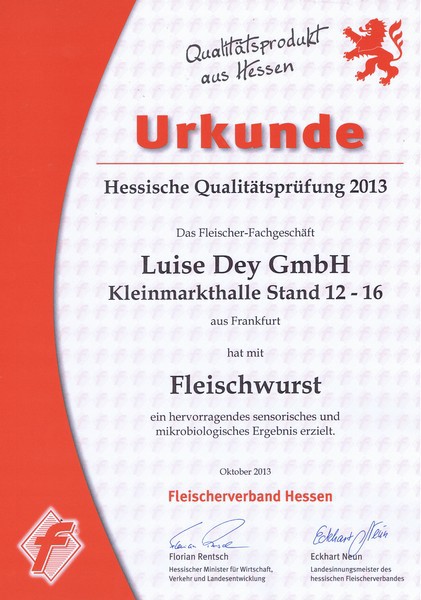 Frankfurter Fleischwurst, Auszeichnung Luise Dey GmbH
